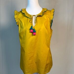 Boden Yellow Blouse with Ruffle Sleeves and Tassels